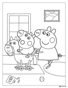 Peppa Pig Coloring Page Peppa playing with horse toy