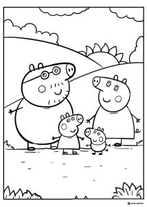Peppa Pig Coloring Page Peppas family in a landscape