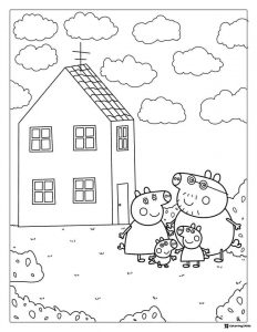 Peppa Pig Coloring Page Peppas family outside house