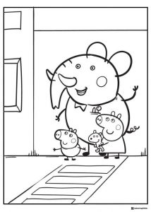 Peppa Pig Coloring Page Peppas family with Elephant friend
