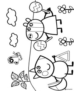 Peppa Pig Coloring Page Suzy Sheep and Freddy Fox playing
