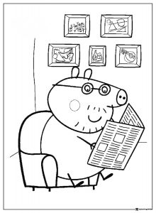 Peppa Pig Coloring Sheet Grandpa Pig reading a newspaper