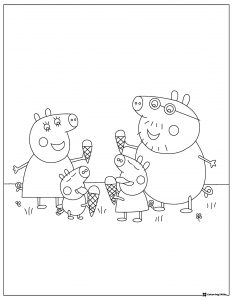 Peppa Pig Coloring Sheet Peppa George Mummy and Daddy eating ice cream