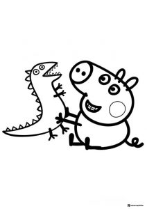 Peppa Pig Coloring Sheet Peppa Pig playing with a dinosaur toy