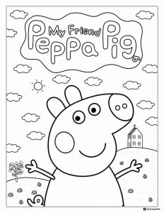 Peppa Pig Coloring Sheet Peppa Pig smiling in a landscape