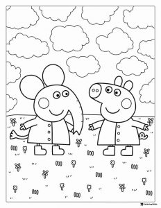 Peppa Pig Coloring Sheet Peppa and Emily Elephant in a field