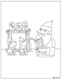 Peppa Pig Coloring Sheet Peppa and George with Santa Claus