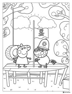 Peppa Pig Coloring Sheet Peppa and friend with pirate flag