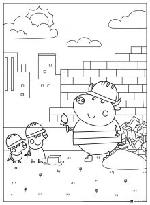 Peppa Pig Coloring Sheet Peppa and friends building a house
