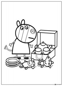 Peppa Pig Coloring Sheet Zoe Zebra with toys and tea set