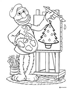 Picasso style monster Coloring Page painting Christmas tree