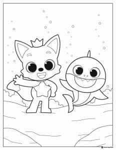 Pinkfong and Baby Shark coloring page underwater scene