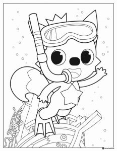 Pinkfong coloring page wearing snorkel gear swimming