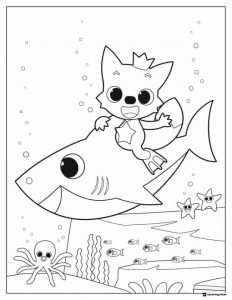 Pinkfong riding Baby Shark coloring page underwater