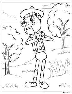 Pinocchio Coloring Page in a Forest Landscape