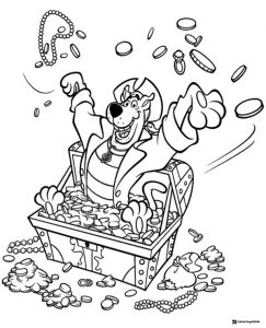 Pirate Scooby Doo in treasure chest coloring page