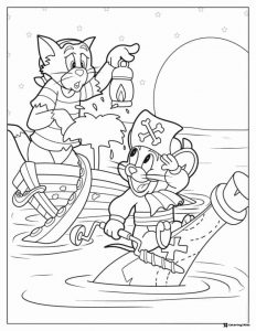 Pirate Tom Jerry in boats coloring page