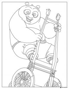 Po Kung Fu Panda Coloring Sheet on a training dummy
