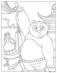 Po and Oogway Kung Fu Panda Coloring Page with staff