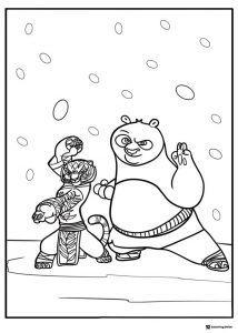 Po and Tigress fighting in snow coloring page