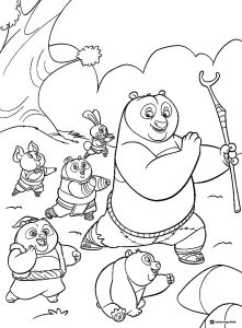 Po and other pandas training coloring page