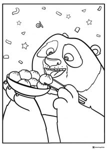 Po eating dumplings happily coloring page