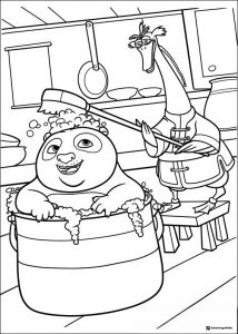 Po taking a bath Kung Fu Panda Coloring Page