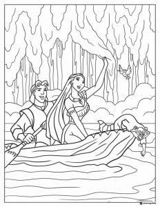 Pocahontas and John Smith in Canoe Coloring Page