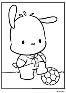 Pochacco playing soccer coloring page