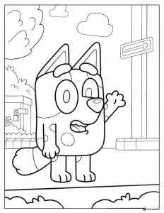 Polka Dot Dog Coloring Sheet Waving by Sidewalk Sign
