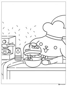 Pompompurin Coloring Page baking with a mixer