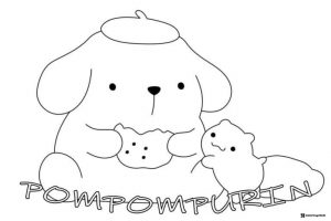 Pompompurin Coloring Page eating a cookie with a friend