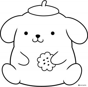 Pompompurin Coloring Page holding a cookie