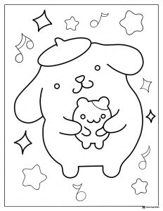 Pompompurin Coloring Page hugging small bear with notes