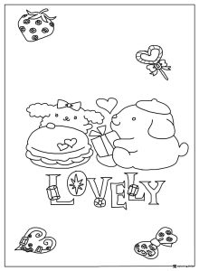 Pompompurin Coloring Page with friends gifts and Lovely text