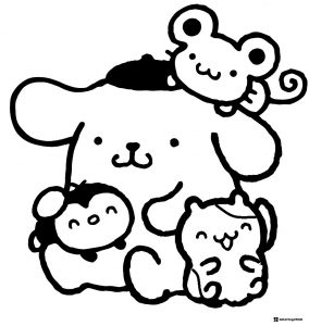 Pompompurin Coloring Page with small friends on top and side