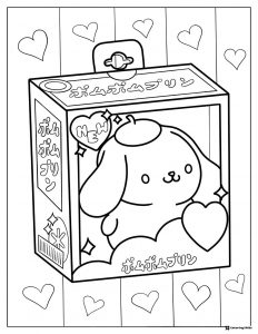 Pompompurin Coloring Page with two small friends and stars