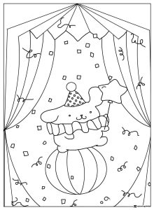 Pompompurin Coloring Sheet at a circus with confetti