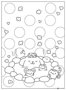 Pompompurin Coloring Sheet bathing with friends