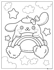 Pompompurin Coloring Sheet with bow rainbow and stars
