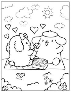 Pompompurin and Friend Picnic Coloring Page 1