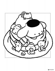 Pompompurin and friends on a stack of pancakes 1