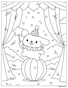 Pompompurin circus coloring page balancing on a ball