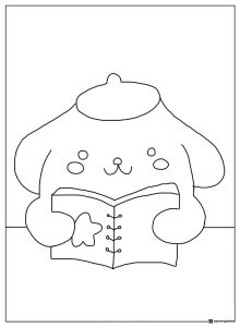 Pompompurin coloring page reading an open book