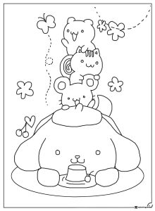 Pompompurin with friends stacked on head