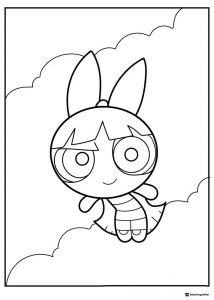 Powerpuff Girl Coloring Page with Clouds