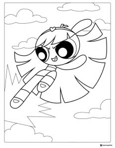 Powerpuff Girl flying among clouds Coloring Page