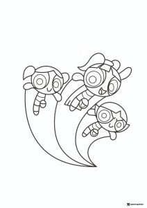 Powerpuff Girls Coloring Page Flying Together
