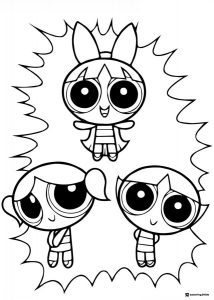 Powerpuff Girls Coloring Page with Burst Outlines