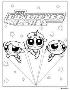 Powerpuff Girls Coloring Page with Logo and Stars